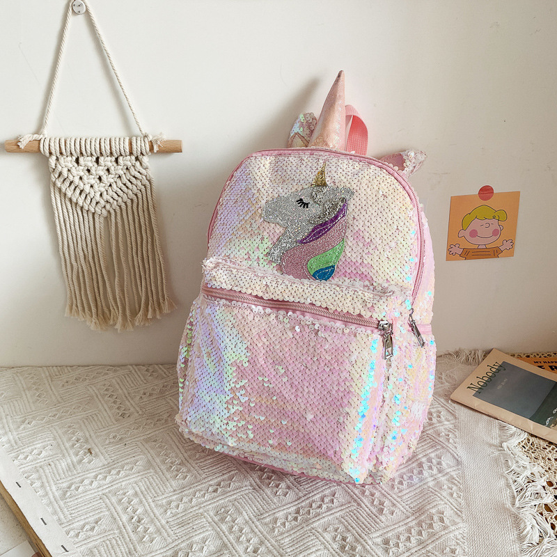 Mini Backpack Women - Sequin Unicorn Backpack Pink Shiny Lightweight