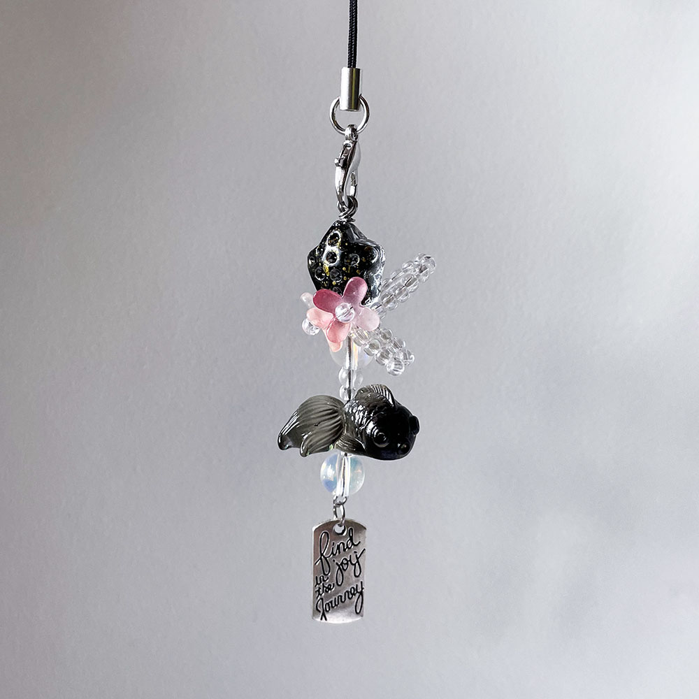 Mini Purse Chain - Black Goldfish Phone Charm Chain Pink
