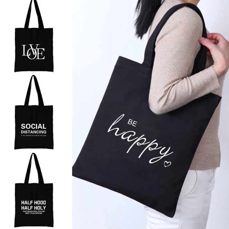 Women Bags For Work - Kawaii Cartoon Orange Cat Print Black