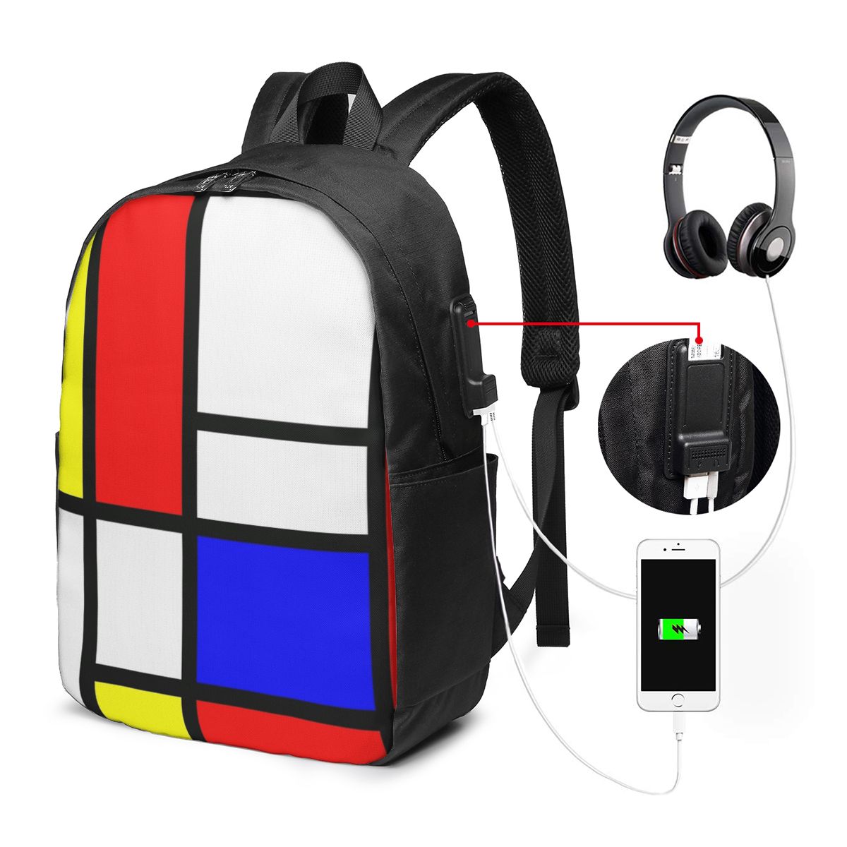 Women Bags Laptop - Piet Mondrian Composition Backpack Travel Notebook