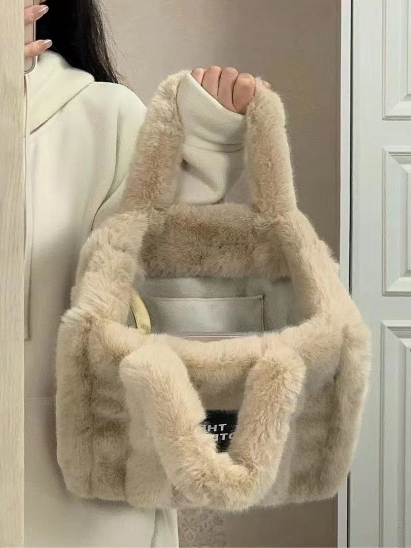 Women Bags Low Price - JIAERDI Casual Plush Tote Bag Women