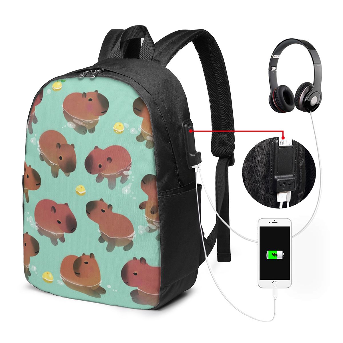Capybara Animal Pattern Backpa - Women Bags Laptop ulasan dan harga