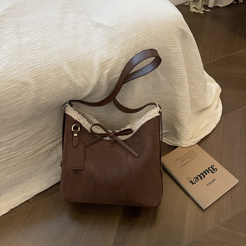 Faux Suede Solid Color Bow Cro - Women Bags Branded Sale ulasan dan harga
