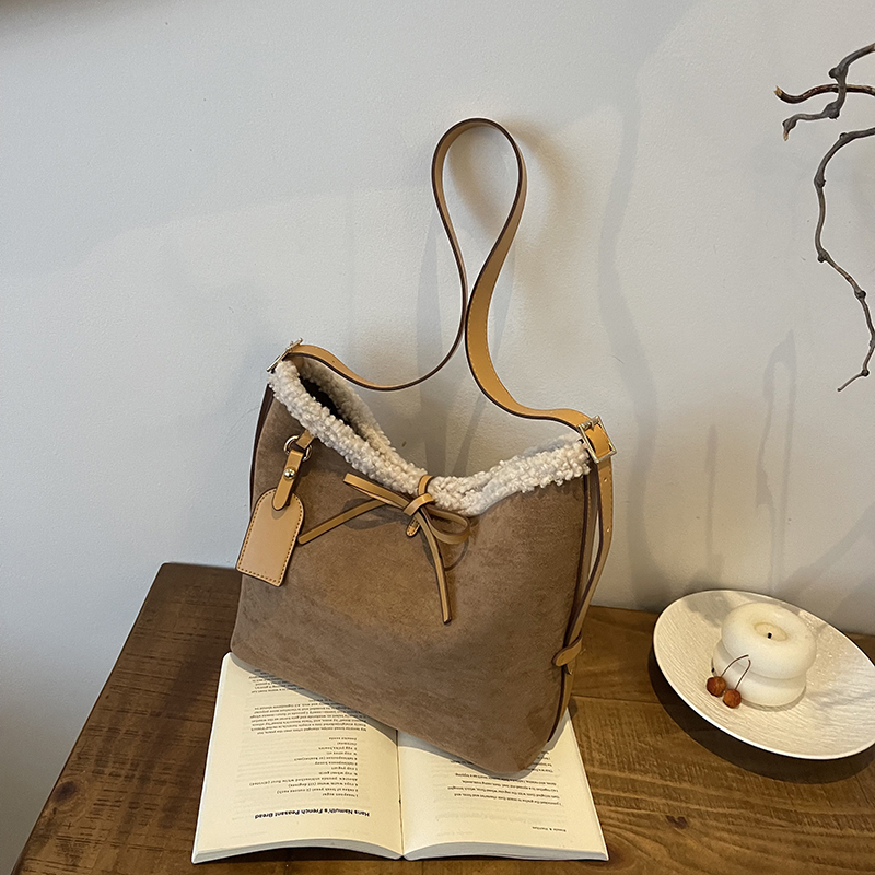Faux Suede Solid Color Bow Cro - Women Bags Branded Sale ulasan dan harga