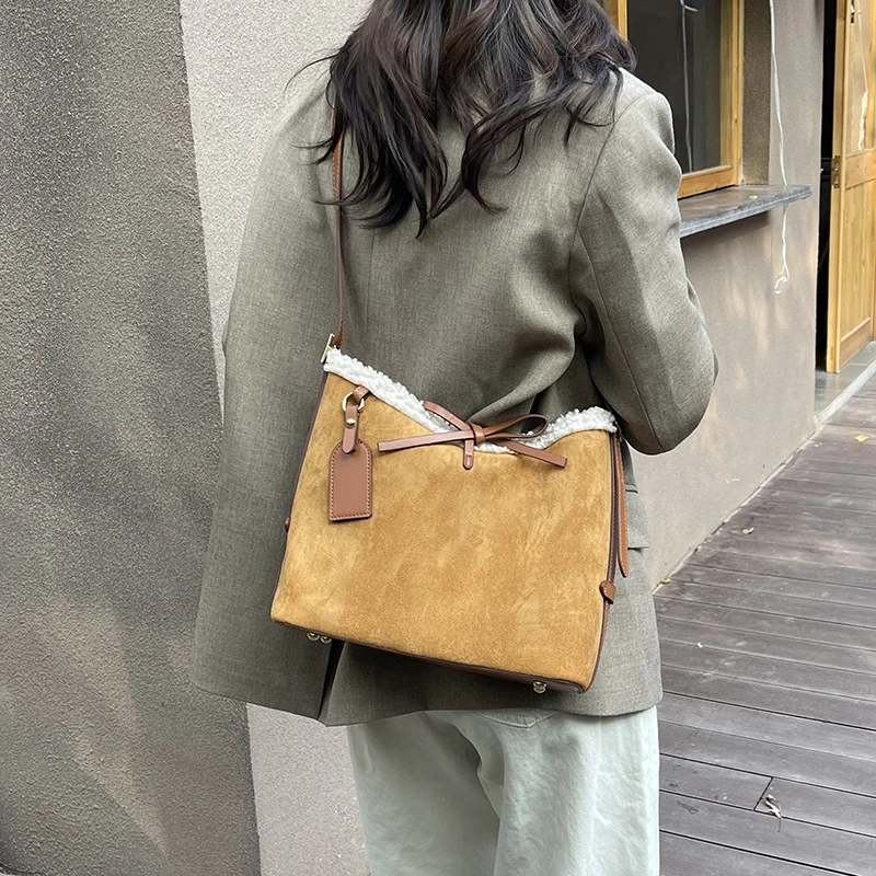Faux Suede Solid Color Bow Cro - Women Bags Branded Sale ulasan dan harga