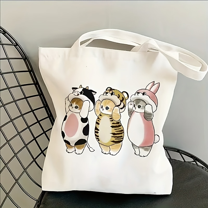 Cute Cat Print Canvas Bag Funn - Women Bags For Work ulasan dan harga