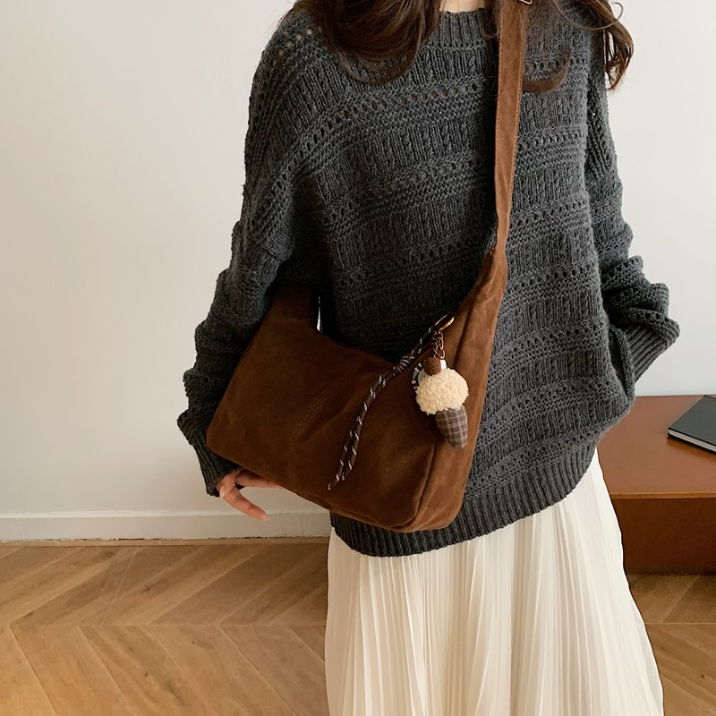 Faux Suede Solid Color Shoulde - Women Bags Branded Sale ulasan dan harga